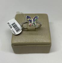 Anel borboleta colorido prata 925.