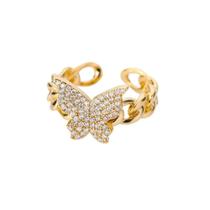 Anel Borboleta Cravejada Feminino Ajustável Banhado A Ouro