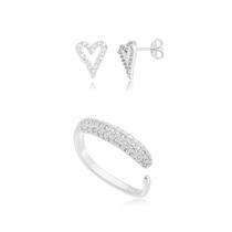 Anel + Brinco Aparador Quadrado Regulável Segundo Furo Love Zircônia Cravejada Ouro18k Prata925 Garantia Vitalícia