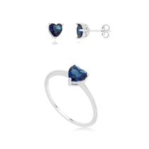 Anel + Brinco Céu Azul Conjunto Kit Feminino Antialérgico Ouro18k Prata925 Garantia Vitalícia