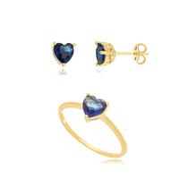 Anel + Brinco Céu Azul Conjunto Kit Feminino Antialérgico Ouro18k Prata925 Garantia Vitalícia