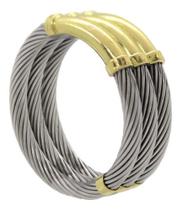 Anel Cabo Nautico Aço Ouro 3 Aros Cordão Moderno Industrial Anel Cabo Nautico Aço Ouro 3 Aros Cordão Moderno Industrial