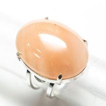 Anel Cabochão 25mm Pedra Quartzo Morango Prata 950 Ajustável