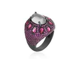 Anel Cabochão Fumê Folheado A Ródio Negro 14 Anel Cabochão Fumê Folheado A Ródio Negro 14