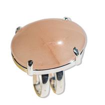 Anel Cabochão Oval de Quartzo Morango Prateado - Aro Ajustável - Pacote com 3 Peças