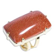 Anel Cabochão Retangular Dourado Pedra do Sol - Pacote com 3 Unidades - Aro Ajustável