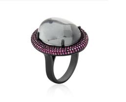 Anel Cabochão Ródio Negro E Zircônia Rosa 13 Anel Cabochão Ródio Negro E Zircônia Rosa 13