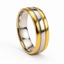 Anel Casamento Bodas Banhado Ouro 18k 6mm Friso Prata Luxo Casal Aliança