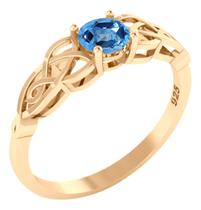 Anel Celta Knot Prata 925 Dourada Ouro 18k - Topázio Azul