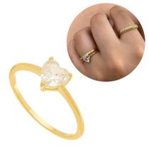 Anel Céu Pedra Transparente Coração Zircônia Cravejada Ouro18k Prata925 Formatura Solitário Garantia Vitalícia