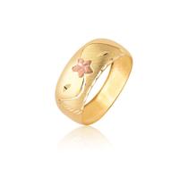 Anel Chapa 8mm Flor Rosé Vazado Ouro 18k Amarelo A364 - MAEHLER Arte Em Joias