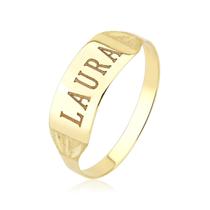 Anel chapa chapinha adulto delicado com nome ouro 10k r35