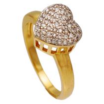 Anel Chuveiro com Formato de Coração Cravejado de Zircônias Softjoias Folheado em Ouro 18K