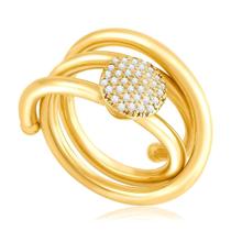 Anel Chuveiro Modelo Mola de Ouro Amarelo com Diamantes- Aro 15