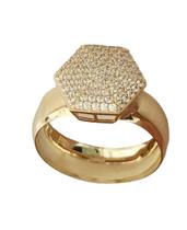 Anel Chuveiro Sextavado Ouro Amarelo 18k750 E Zircônio branco aro 19 e 20 1Rosangela lima joias