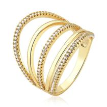 Anel Cinco Aros Lisos e Cravejados Folheado a Ouro 18k