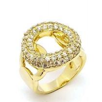 Anel Círculo Cravejado Zirconias Banho Ouro 18k 1045