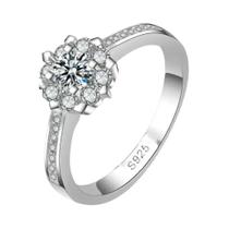 Anel Clássico De Floco De Neve Em Prata Esterlina 925 Para Mulheres Com 30ct De Diamante Imitado Anel Clássico De Floco De Neve Em Prata Esterlina 925 Para Mulheres Com 30ct De Diamante Imitado