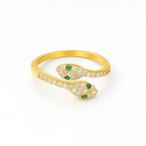 Anel Cobra Dourado Cravejado Pedra Zirconia Regulavel