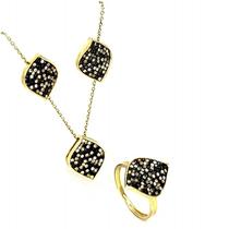 Anel Colar Com Pingente E Brincos Cravejados Prata Em Banho De Ouro 18k 1271 1285 1668 Anel Colar Com Pingente E Brincos Cravejados Prata Em Banho De Ouro 18k 1271 1285 1668