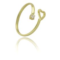 Anel Com Coração E Zircônia PRI Style Folheado A Ouro 18K Antialérgico Ajustável