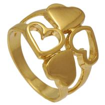 Anel com Corações Cheios e Vazados Softjoias Folheado em Ouro 18K