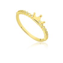 Anel Com Coroa Folheada A Ouro Com Pedras De Zircônias