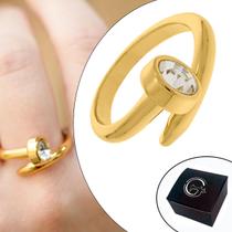 Anel com Cristal Banhado a Ouro com Abertura - Medida Interna 18mm (Aro 17)