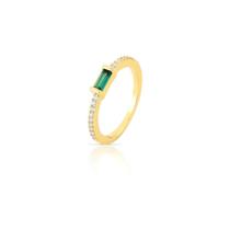 Anel Com Cristal Retangular E Zircônias Banhado A Ouro - Verde Escuro Anel Com Cristal Retangular E Zircônias Banhado A Ouro - Verde Escuro