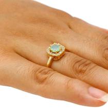 Anel com Cristal Solitário Colorido e Zircônias Transparentes Folheado Em Ouro 18K