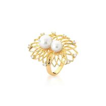 Anel com duas pérolas shell banhado a ouro - vidiè