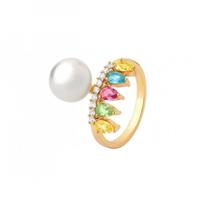 ANEL COM NAVETES COLORIDOS E PÉROLA DE ÁGUA DOCE - Banhado a Ouro ANEL COM NAVETES COLORIDOS E PÉROLA DE ÁGUA DOCE - Banhado a Ouro