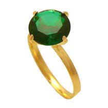 Anel com pedra de cristal trabalhado verde folheado em Ouro 18K Softjoias