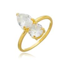 Anel Com Pedra Dupla em Prata 925 Banhado a Ouro 18K