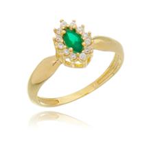 Anel Com Pedra Verde Esmeralda Banhado a Ouro 18k em 10 Camadas
