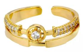 Anel Com Pedras Feminino Ajustável - Banhado A Ouro 18K