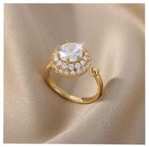 Anel com pedras feminino ajustável - banhado a ouro 18k