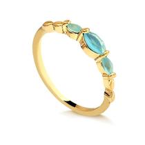 Anel Com Pedras Leitosas Turmalina Verde Folheado A Ouro