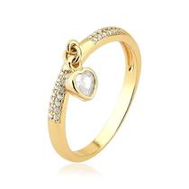 Anel com Pingente de Coração Cravejado Folheado a Ouro 18k