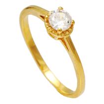Anel com Solitário de Zircônia Redonda Softjoias Folheado em Ouro 18K