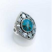 Anel com Turquesa Imperial e Prasiolita em Prata 925