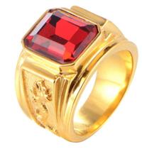 Anel Comendador Masculino Homem Banhado Ouro 18k Vermelho