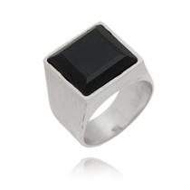 Anel Comendador Ônix Natural Prata 925 Kl