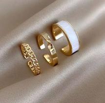Anel Conjunto 3 Peças Dourado Corrente Torcido Detalhes Ajustável Anel Conjunto 3 Peças Dourado Corrente Torcido Detalhes Ajustável