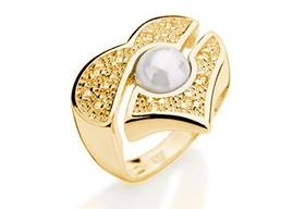 Anel Coração Banhado a Ouro 18k com Zircônias e Pérola - Joia Elegante