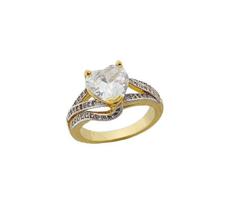 ANEL CORAÇÃO CENTRAL COM FILEIRAS DE MICROZIRCÔNIAS - Banhado a Ouro