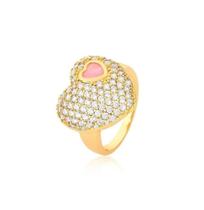 Anel coração cravejado com pedra light pink banhado a ouro - zircônias