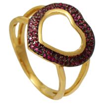 Anel Coração de Zircônias Rosa Softjoias Folheado em Ouro 18K