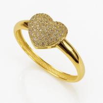 Anel Coração em Ouro 18k de 8,5 mm com Zircônias Cravejadas Anel Coração em Ouro 18k de 8,5 mm com Zircônias Cravejadas