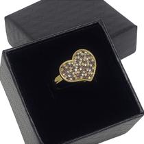 Anel Coração Em Prata Com Banho De Ouro 18k Cravejado Pavé De Zirconias 1272